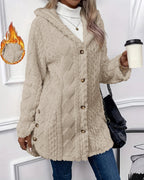 Argyle Hooded Teddy Coat with Buttoned Slits