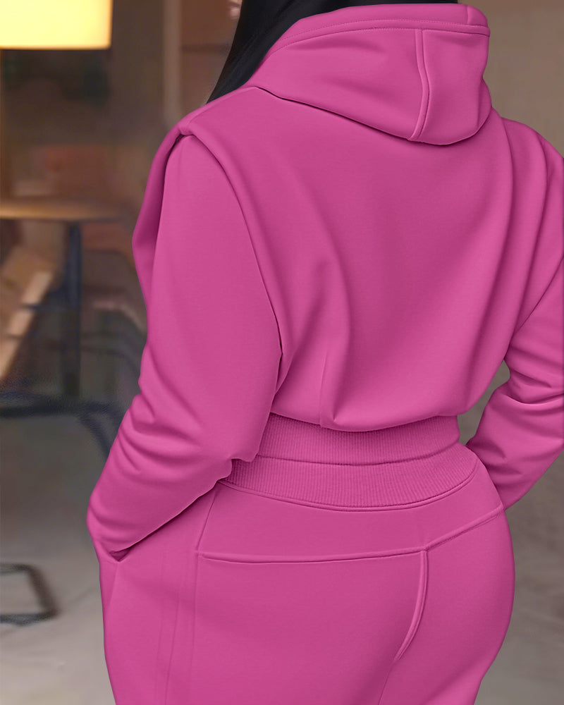 2-Piece Long Sleeve Hoodie and Wide-Leg Pants Set.
