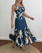 Ruffle Hem Maxi Dress with Adjustable Strap and Waist Cutout