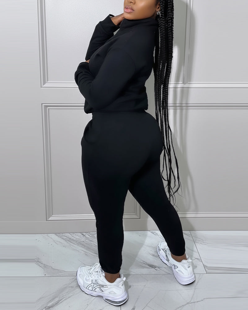 2-Piece Half-Zip High Neck Top and Drawstring Joggers Set