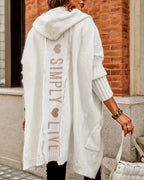 Hooded Heart Pattern Oversized Cardigan with Open Front