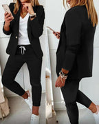 2-Piece Shawl Collar Blazer Set with Slim Fit Drawstring Pants