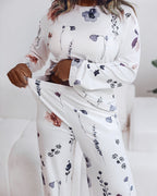 Floral Print Long-Sleeve Top and Pants Casual PJ Set