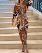 Vintage Baroque Deep-V Bodycon Dress with Slit and Ruching