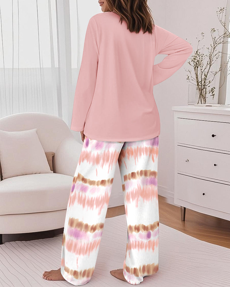 "2-Piece Ombre Pants and Letter Print Top Casual Ensemble"