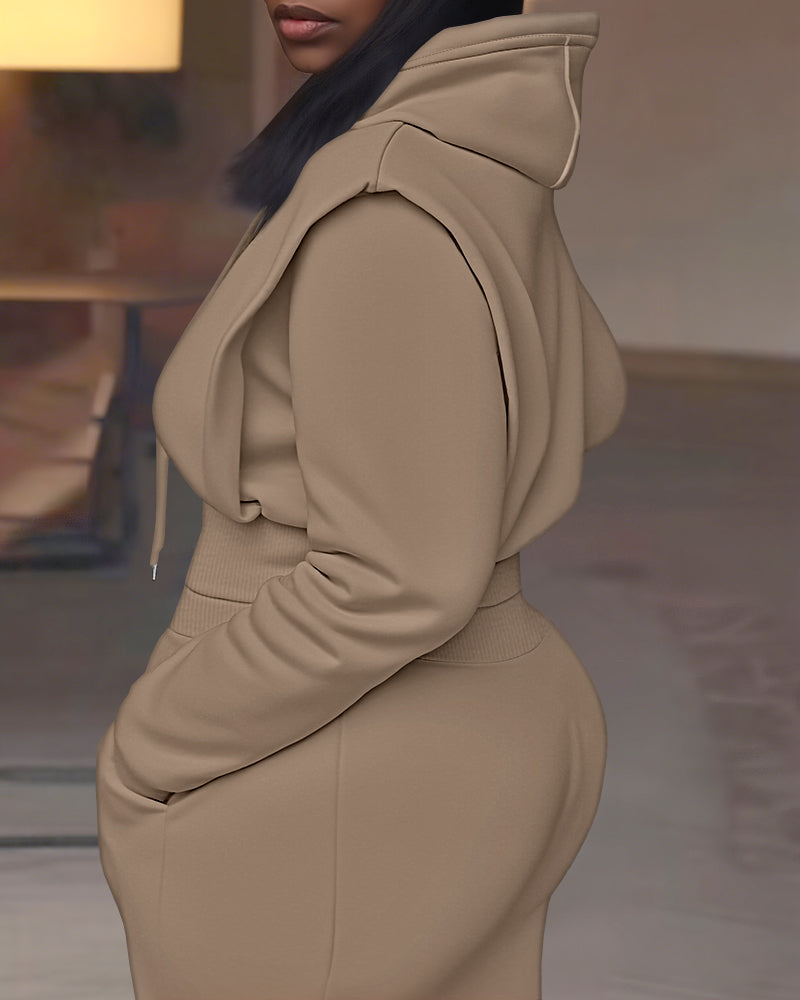 2-Piece Long Sleeve Hoodie and Wide-Leg Pants Set.