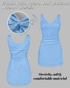 French-Inspired Square Neck Backless Slit Skort Romper with Zipper