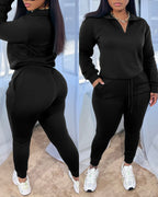 2-Piece Half-Zip High Neck Top and Drawstring Joggers Set