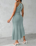Textured Criss Cross Halter Knit Dress with Front Slit