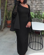 Asymmetrical Lace Dress with Split Sleeves and Back Zipper