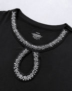 Rhinestone Keyhole Neck Ribbed Top with Hollow Water Drop Detail