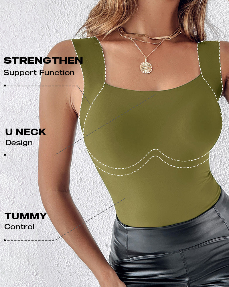 Seamless U-Neck Sleeveless Tank with Built-In Bra for Layering
