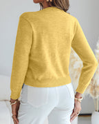 Single-Breasted Knit Cardigan with Floral Applique and Pearl Adornments