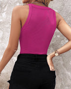 Rhinestone-Embellished Tank with Keyhole Neck and Sequin Details