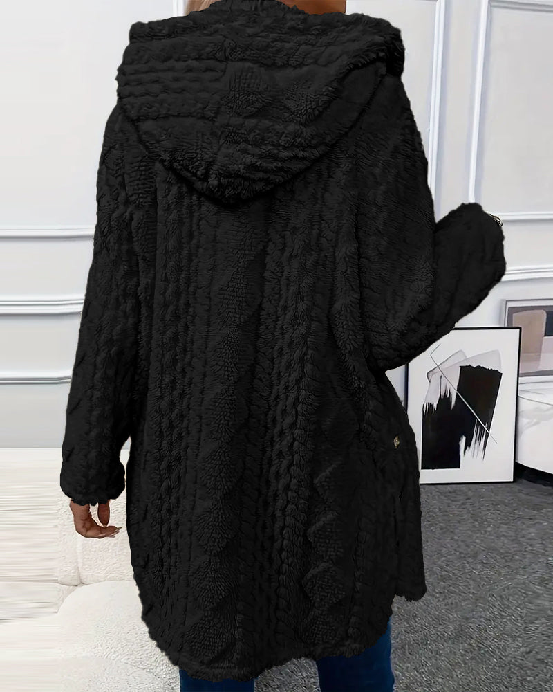 Argyle Hooded Teddy Coat with Buttoned Slits