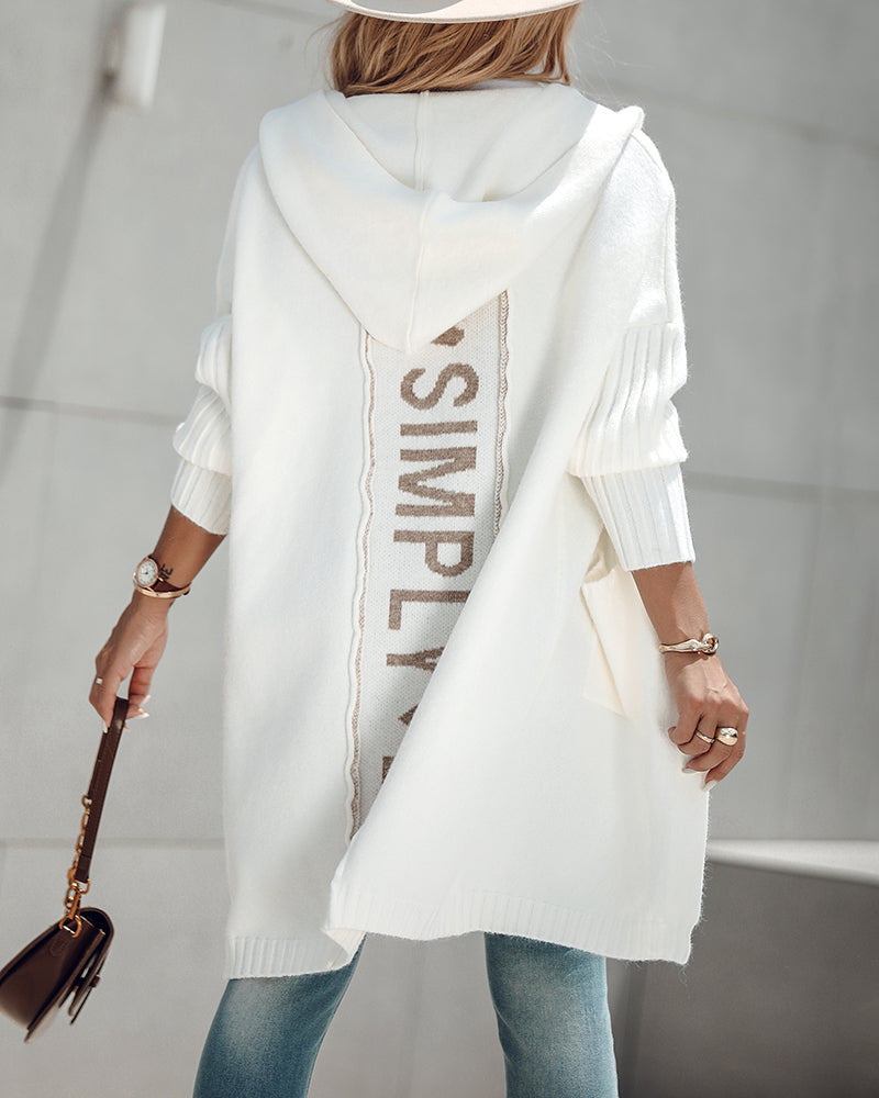 Hooded Heart Pattern Oversized Cardigan with Open Front