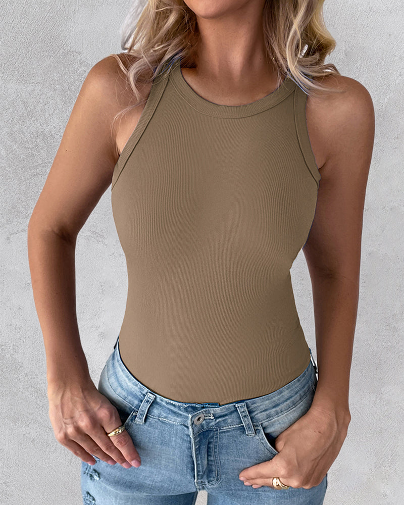 3-Pack Knit Racerback Tank Tops, Round Neck, Thick Straps