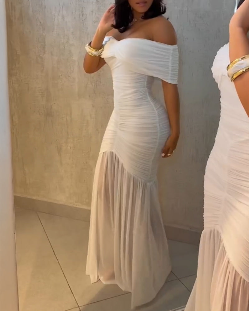 Off-Shoulder Ruched Waist Mermaid Evening Gown
