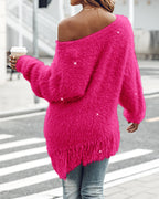 V-Neck Long Sleeve Tassel Fringe Pullover Sweater for Fall/Winter