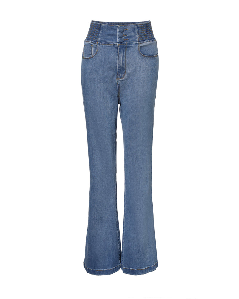 CurveEase High-Waisted Flared Skinny Jeans with Button Detail