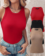 3-Pack Knit Racerback Tank Tops, Round Neck, Thick Straps