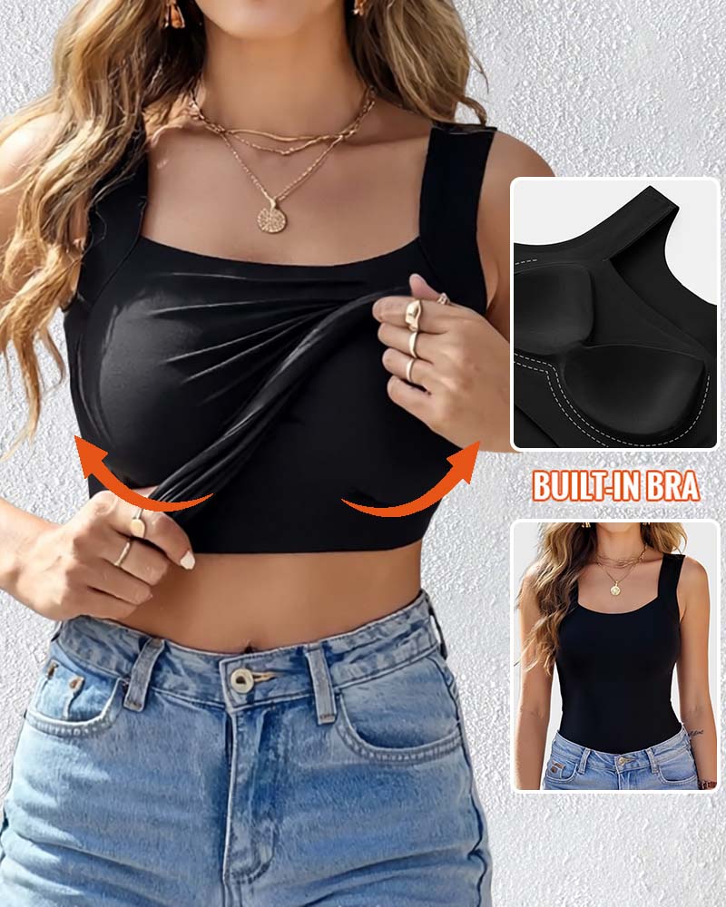 Seamless U-Neck Sleeveless Tank with Built-In Bra for Layering