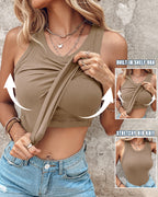 Round Neck Ribbed Tank Top with Integrated Bra