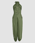 2-Piece High Neck Sleeveless Top and Cuffed Cargo Pants Set