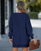 Drop Shoulder Zip-Side Long Sleeve Pullover with Slit Detail.