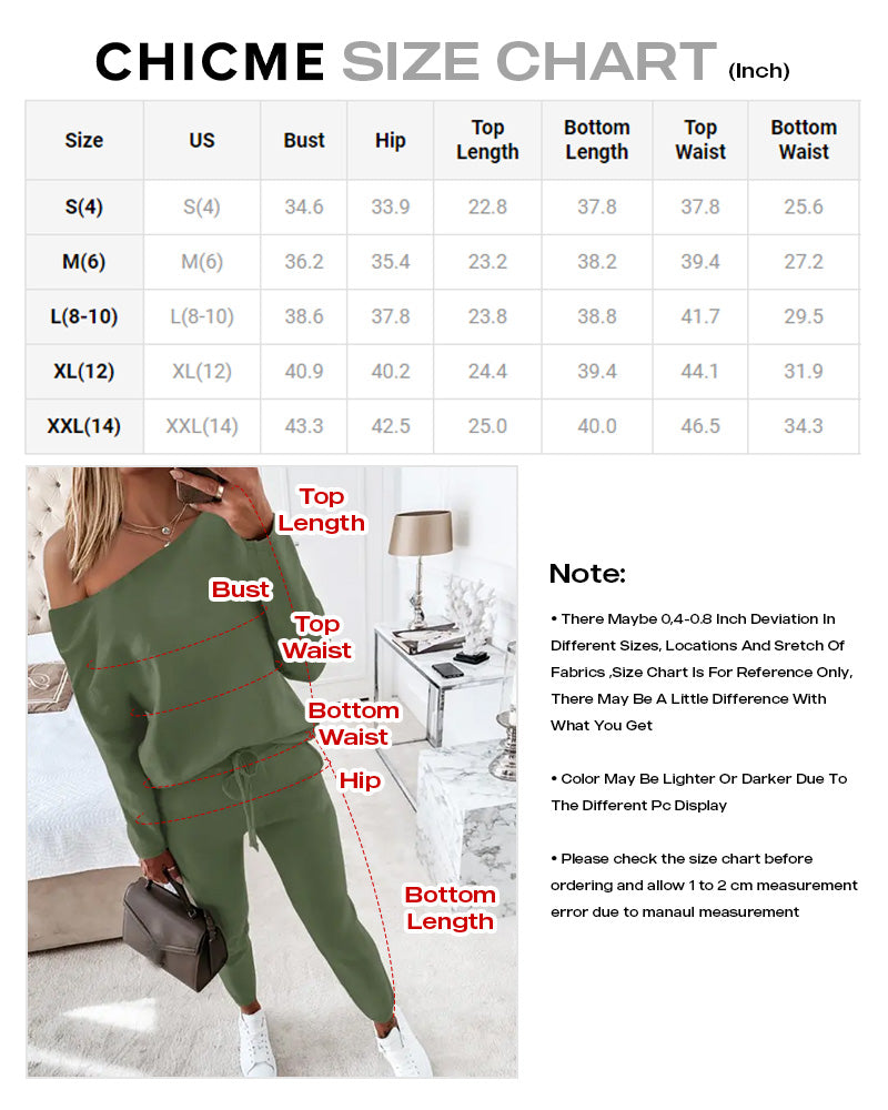 2-Piece Asymmetrical Neck Sweater and Drawstring Slim-Fit Pants Set