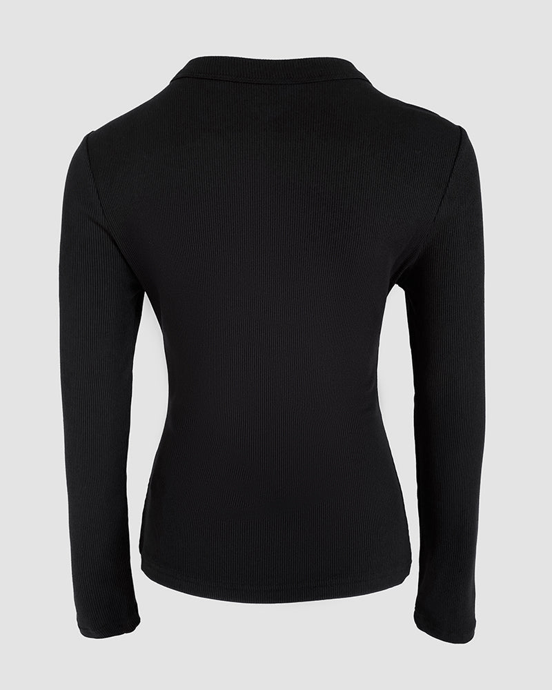 Rhinestone Keyhole Neck Ribbed Top with Hollow Water Drop Detail