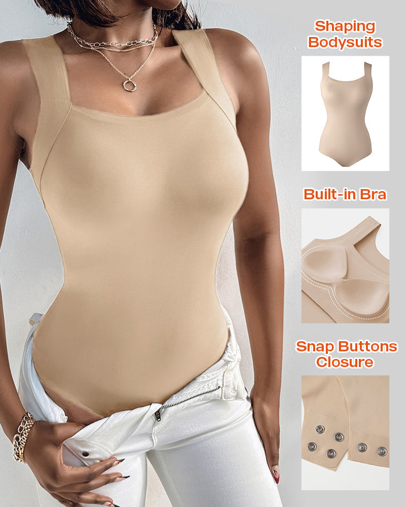 Contourx U Neck Sleeveless Shapewear Bodysuit with Built-in Bra