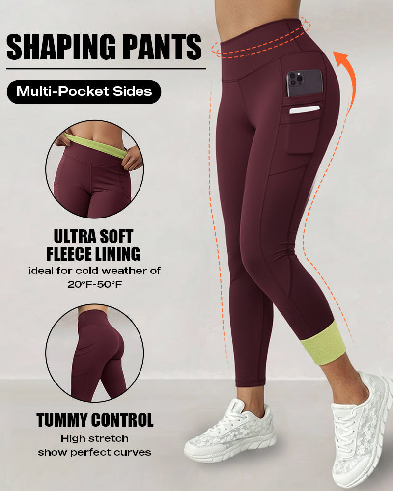 Winter Warm High-Waisted Thermal Yoga Pants with Pockets