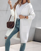 Hooded Heart Pattern Oversized Cardigan with Open Front