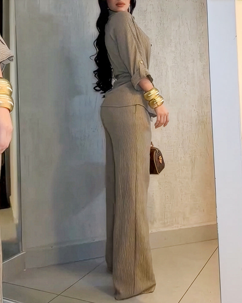 Vintage 2-Piece Set: Drawstring Top and Wide-Leg Pants