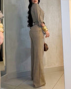 Vintage 2-Piece Set: Drawstring Top and Wide-Leg Pants