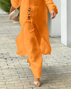 One-Shoulder Top with Coordinating Wide-Leg Pants Set
