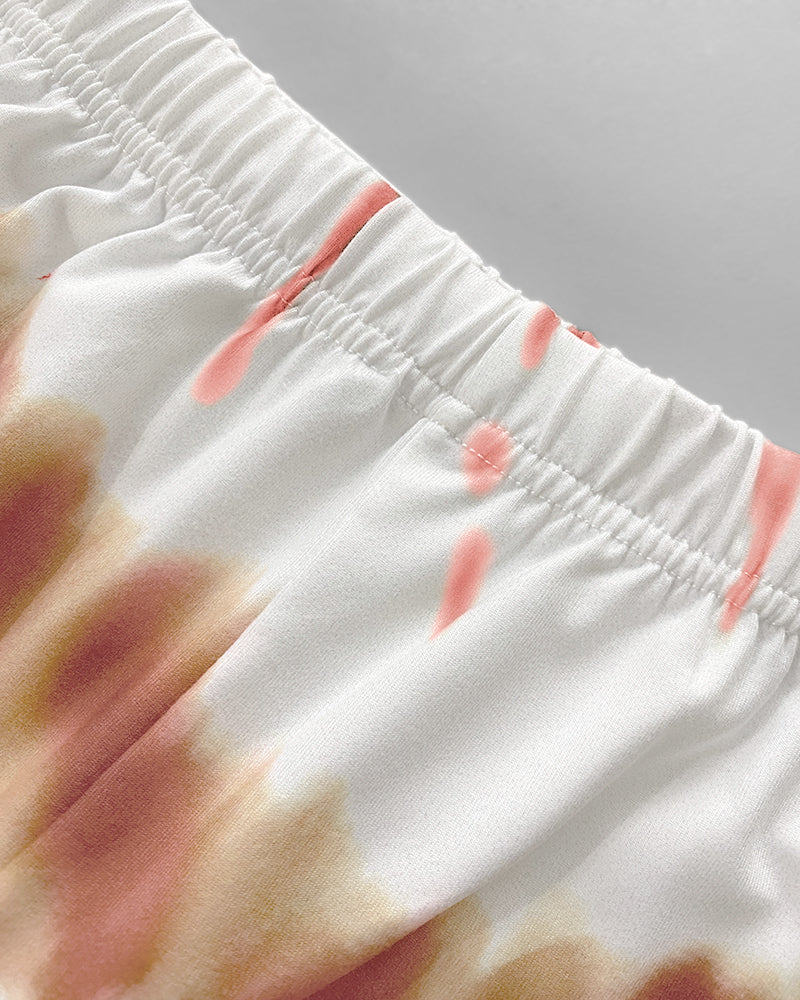 Letter Print Tee and Tie-Dye Pants Cozy Pajama Set