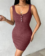 Ribbed Sleeveless Tank Dress: Button-Front, Bodycon Mini Style