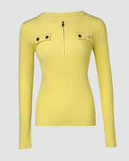 Half-Zip Ribbed Knit Crewneck Sweater with Flap Detail Pullover.