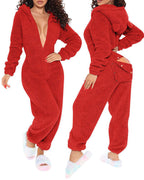 3D Ear-Buttoned Fluffy Lounge Jumpsuit with Practical Features