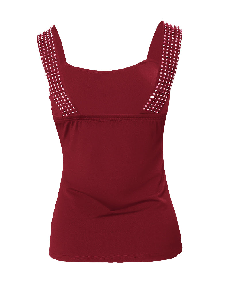 Thick Strap Tank Top with Rhinestone Embellishments
