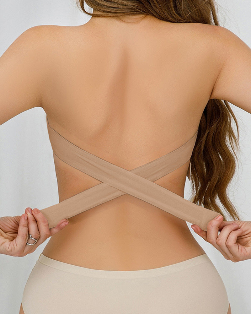 Strapless Bandeau Bralette with Side Closure and Criss Cross Top