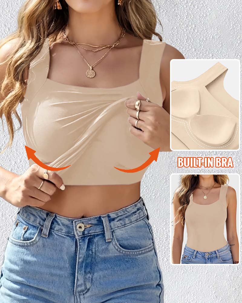 Seamless U-Neck Sleeveless Tank with Built-In Bra for Layering