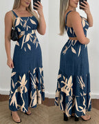 Ruffle Hem Maxi Dress with Adjustable Strap and Waist Cutout