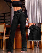 CurveEase High-Waisted Flared Skinny Jeans with Button Detail