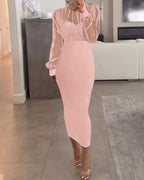 Mock Neck Beaded Mesh Bodycon Dress with Rear Zipper