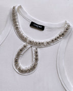 Sequin Keyhole Neck Sleeveless Rhinestone Ribbed Tank Top