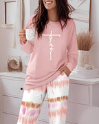 "2-Piece Ombre Pants and Letter Print Top Casual Ensemble"