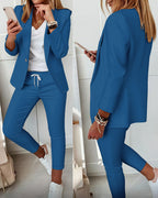 2-Piece Shawl Collar Blazer Set with Slim Fit Drawstring Pants